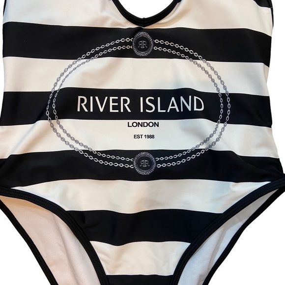 River Island Halter Stripe Logo One-Piece NWOT - Picture 4 of 8